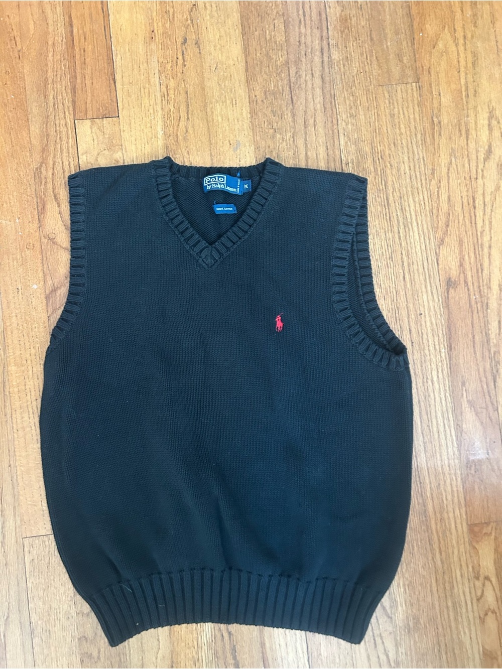 Polo Ralph Lauren Men’s Black V-Neck Sweater Vest with Red Pony